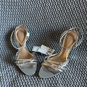 Zara Metallic Silver Heeled Sandals